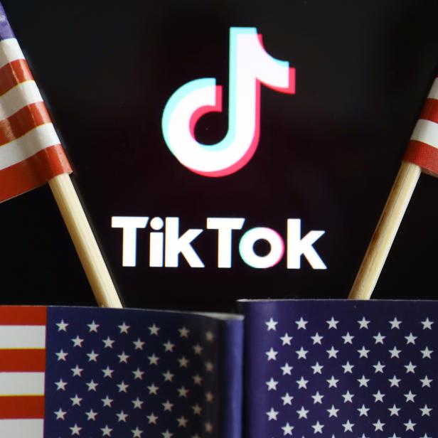 Illustration picture of Tiktok with U.S. flags