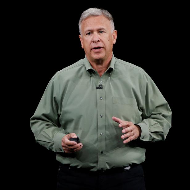 FILE PHOTO: Phil Schiller presents the new iPhone 11 Pro at an Apple event at their headquarters in Cupertino