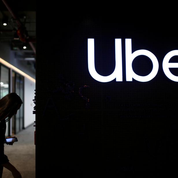 FILE PHOTO: Uber's logo is pictured at its office in Bogota