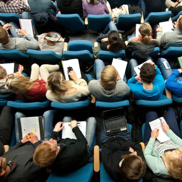 ARCHIV - Lehramt-Studenten verfolgen am 07.11.2012 eine Vorlesung &quot;Einführung in die Schulpädagogik&quot; im Audimax der Universität Hildesheim (Niedersachsen). Einklagen von Studienplätzen hat in Niedersachsen kaum noch Erfolg. Foto: Julian Stratenschulte dpa (zu lni: &quot;Einklagen von Studienplätzen hat in Niedersachsen kaum noch Erfolg&quot; vom 13.07.2013) +++(c) dpa - Bildfunk+++