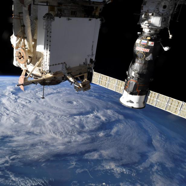 Hurricane Genevieve is seen from the International Space Station (ISS) orbiting Earth