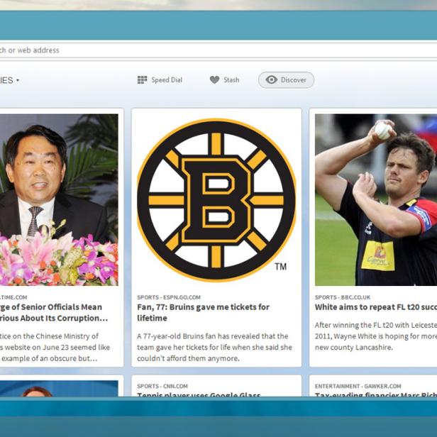 Ein Screenshot des Opera-Browsers mit Schlagzeilen zu Nachrichten und Sport.