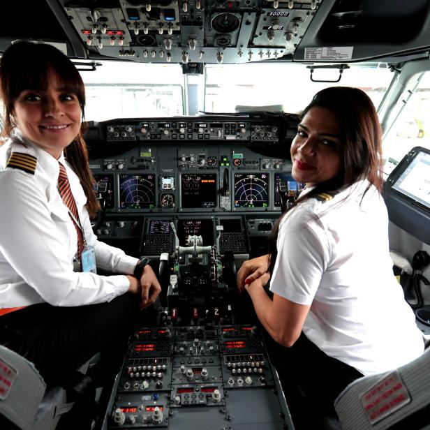 All female flight crew celebrates International Women's Day