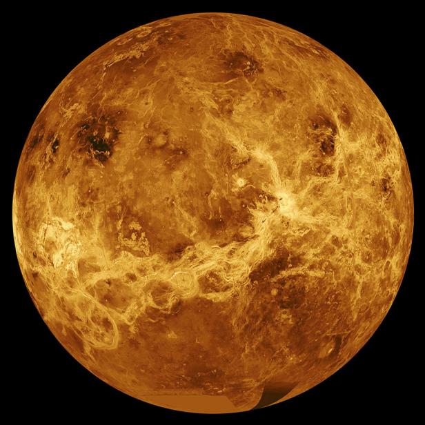 Data from NASA's Magellan spacecraft and Pioneer Venus Orbiter is used in an undated composite image of the planet Venus