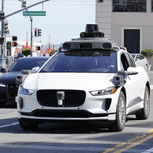 Waymo Jaguar electric self-driving vehicle on San Francisco street
