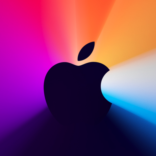 Das Apple-Logo vor einem farbenfrohen Hintergrund mit Farbverläufen.
