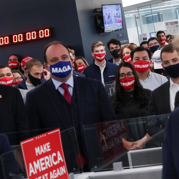 U.S. President Trump visits his presidential campaign headquarters on Election Day in Arlington, Virginia