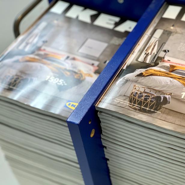 Stacks of IKEA catalogues on outskirts of Stockholm