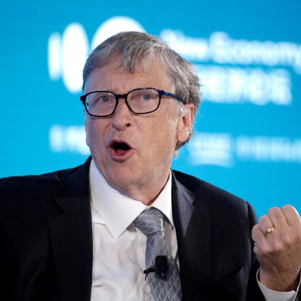 FILE PHOTO: Bill Gates, Co-Chair of Bill & Melinda Gates Foundation, attends a conversation at the 2019 New Economy Forum in Beijing