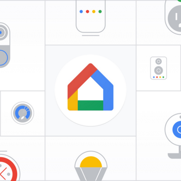 Das Google Home-Logo ist von Icons für Smart-Home-Geräte umgeben.