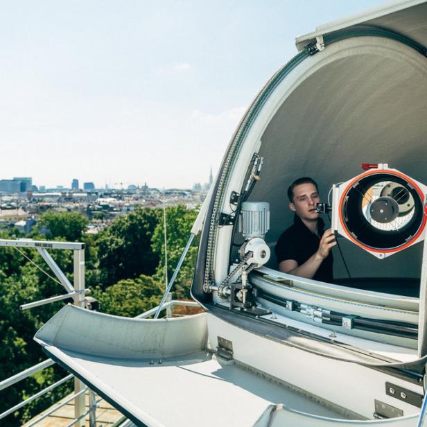 In Kooperation mit Wiener Physikern soll erstmals Quantenkommunikation zwischen Weltraum und Erde, konkret Bodenstationen in China und Österreich, getestet werden. Im Bild: Eine der Empfangs stationen in Wien.