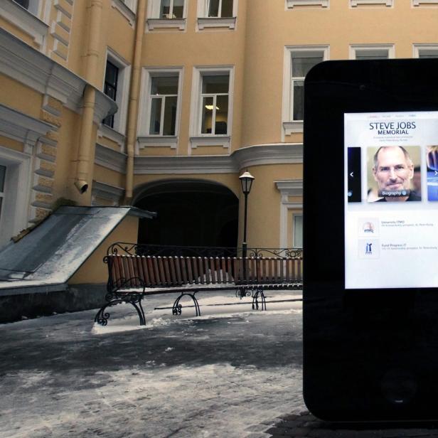 Das Steve-Jobs-Denkmal stand im Hof der National Research University of Information Technologies, Mechanics and Optics (ITMO University) in St Petersburg.