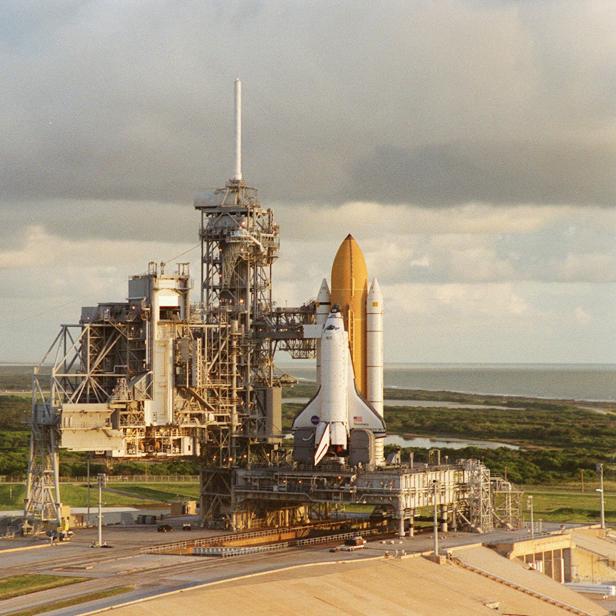 NASA's Space Shuttle Discovery waits on top of the Launch Pad 39A for its launch at the John F. Kennedy Space Center on Merritt Island Florida