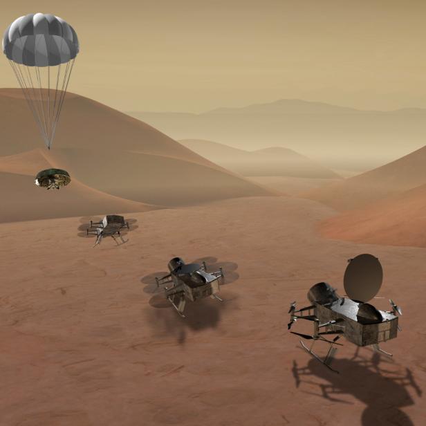 Flugschema der Dragonfly-Multicopter-Drohne, die den Saturnmond Titan erforschen soll