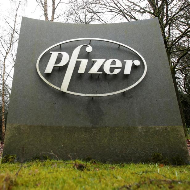 FILE PHOTO: The Pfizer logo is seen at their UK commercial headquarters in Walton Oaks