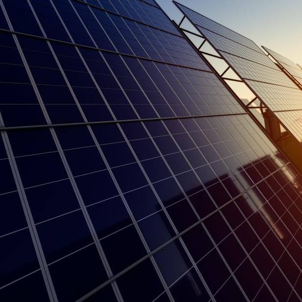 Surface of the Solar Panel in Fading Sunlight