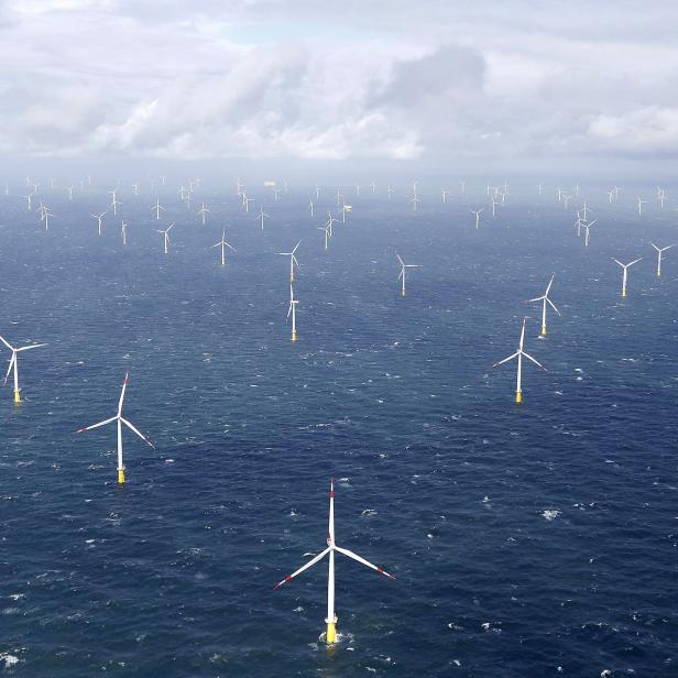 FILE PHOTO: Power-generating windmill turbines are pictured at the 'Amrumbank West' offshore windpark in the northern sea near the island of Amrum