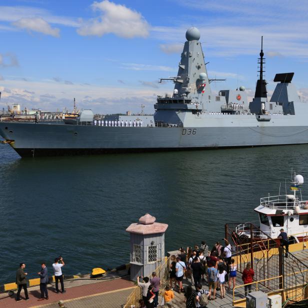 British Royal Navy's Type 45 destroyer HMS Defender arrives at the Black Sea port of Odessa