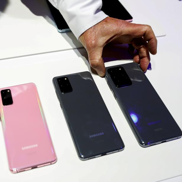 FILE PHOTO: The Samsung Galaxy S20, S20+ and S20 Ultra 5G smartphones are seen during Samsung Galaxy Unpacked 2020 in San Francisco