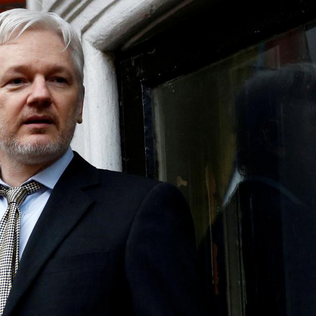 FILE PHOTO: WikiLeaks founder Julian Assange makes a speech from the balcony of the Ecuadorian Embassy, in central London