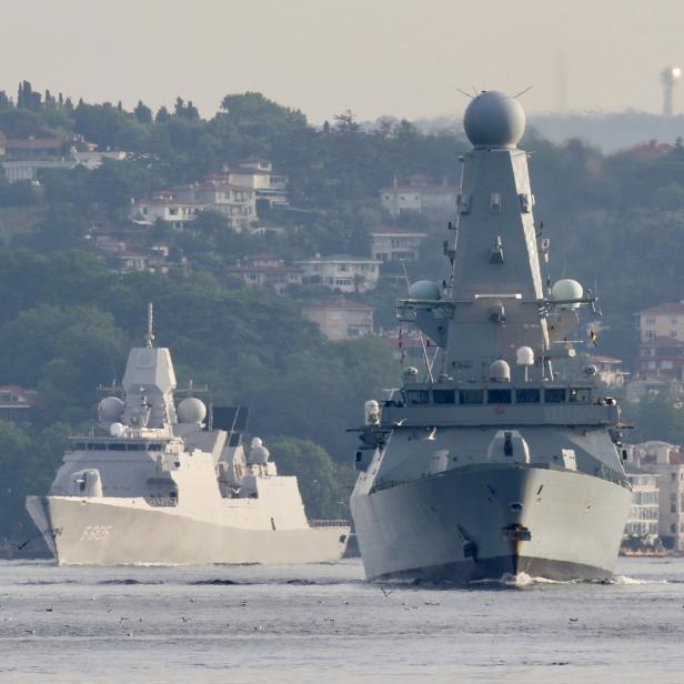 British Royal Navy destroyer HMS Defender sails in Istanbul's Bosphorus