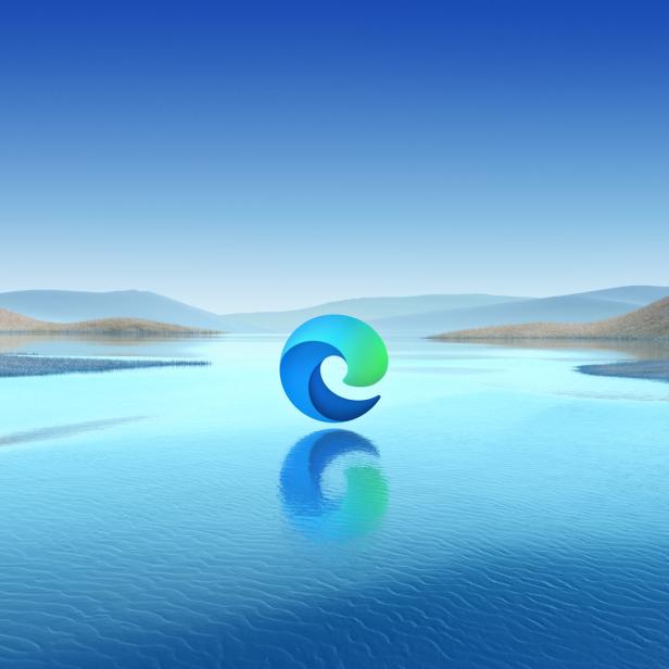 Edge-Logo über idyllischem See