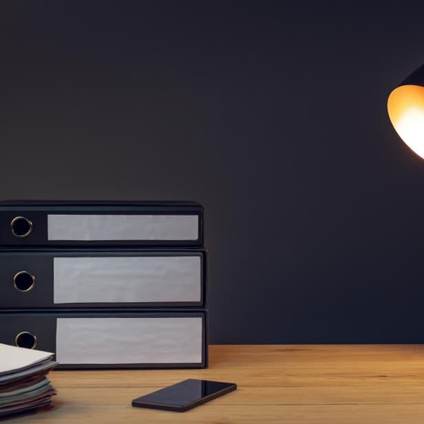 Office desk with lamp