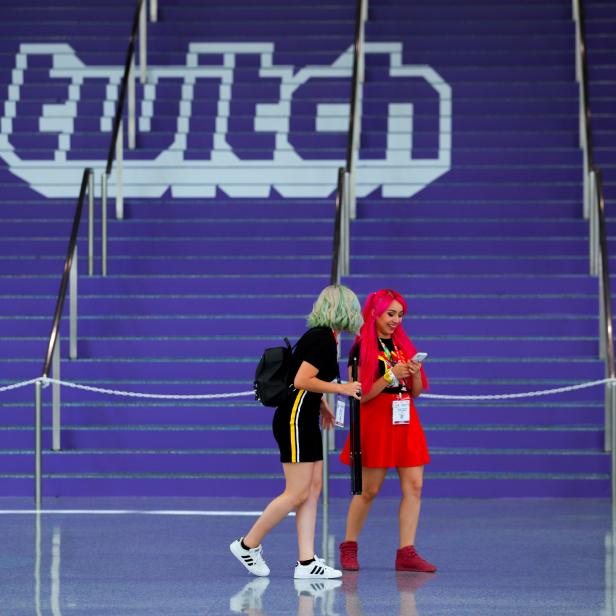 FILE PHOTO: A Twitch logo is displayed at a video games expo