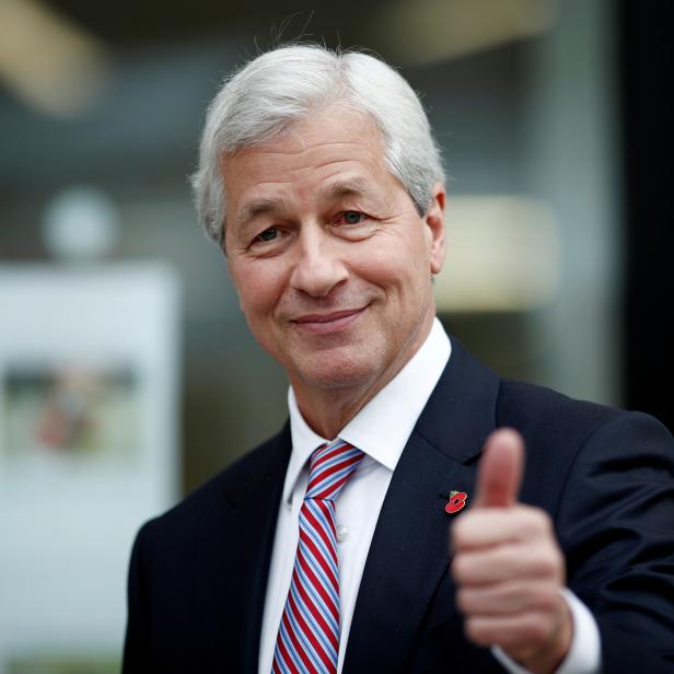 FILE PHOTO: Jamie Dimon, CEO of JPMorgan Chase, leaves after the launching of the Advancing Cities Challenge, in Pantin