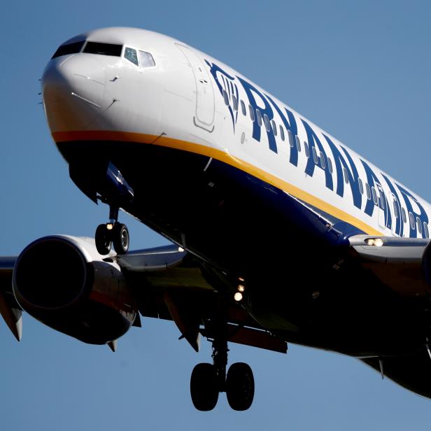 FILE PHOTO: A Ryanair Boeing 737 aircraft approaches Paris-Beauvais airport in Tille, France