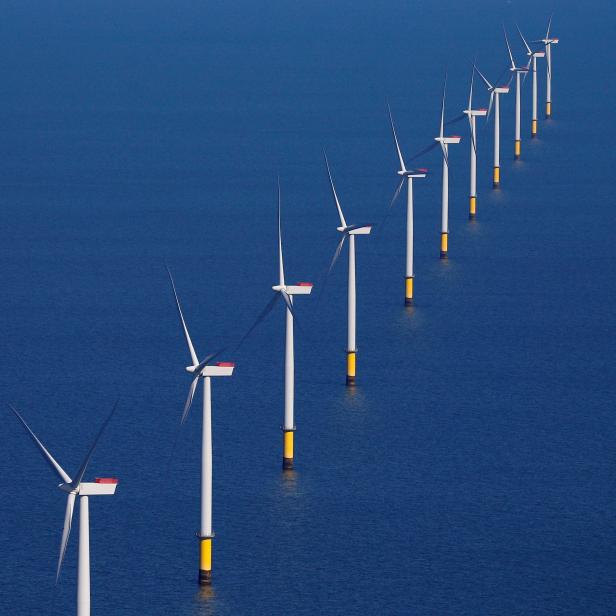 FILE PHOTO: General view of the Walney Extension offshore wind farm operated by Orsted off the coast of Blackpool