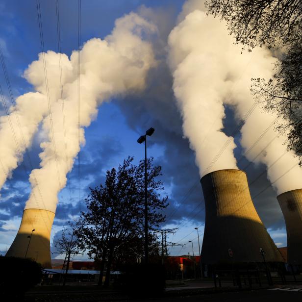 Steam rises from cooling towers of the Electricite de France (EDF) nuclear power station in Cruas