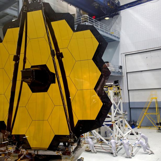 FILE PHOTO: James Webb Space Telescope Mirror unveiling event at NASA's Goddard Space Flight Center in Greenbelt, Maryland