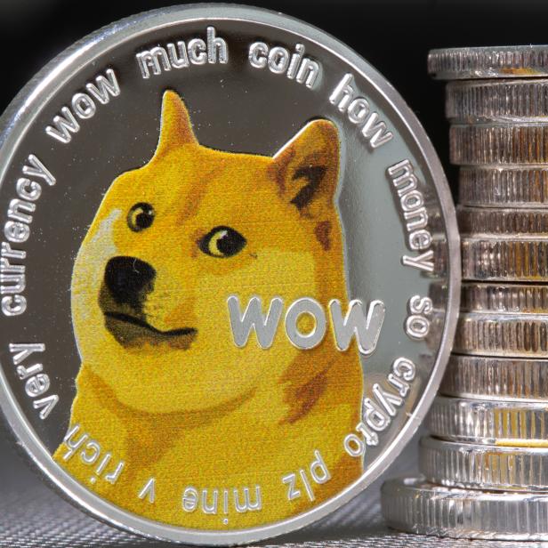 Representations of the virtual currency Dogecoin are seen in this illustration taken