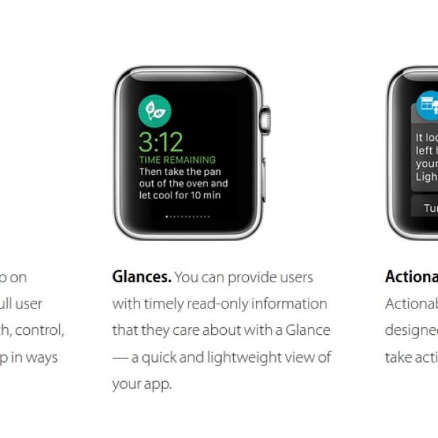 Drei Apple Watches zeigen verschiedene App-Funktionen wie Apps, Kurzinformationen und Benachrichtigungen.