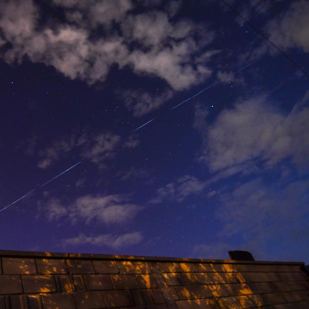 Starlink satellites in the night sky over North Macedonia