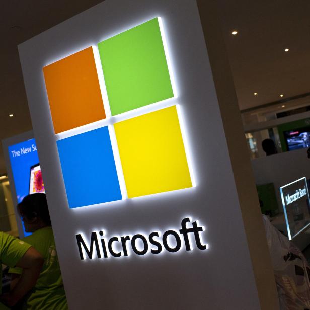 FILE PHOTO: The Microsoft logo is seen at the Microsoft store in New York City