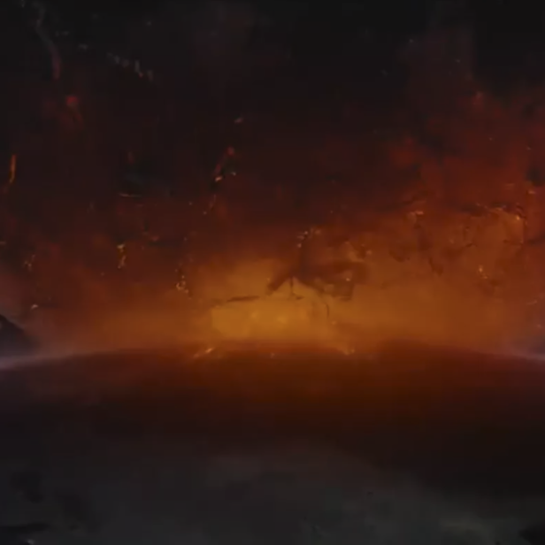 Ein großer, glühender Himmelskörper nähert sich einem Planeten.