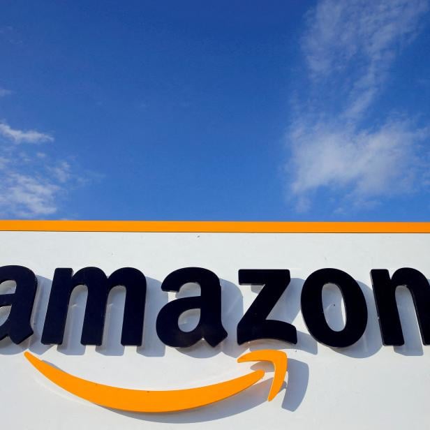 FILE PHOTO: The logo of Amazon is seen at the company logistics center in Boves