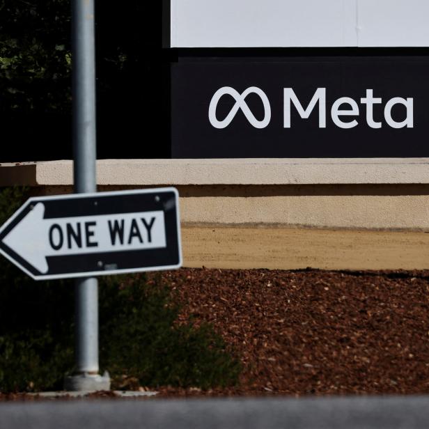 FILE PHOTO: A sign of Meta, the new name for the company formerly known as Facebook, is seen at its headquarters in Menlo Park