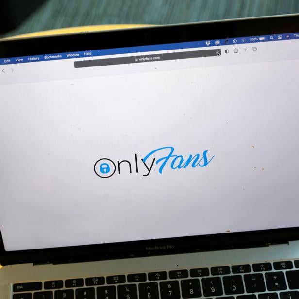 The logo for OnlyFans is seen on a device in this photo illustration in Manhattan, New York City