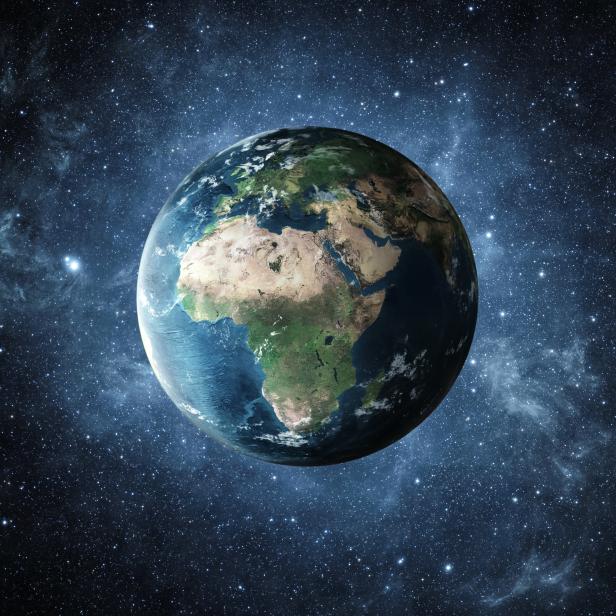 Der Planet Erde bei Nacht aus dem Weltraum.