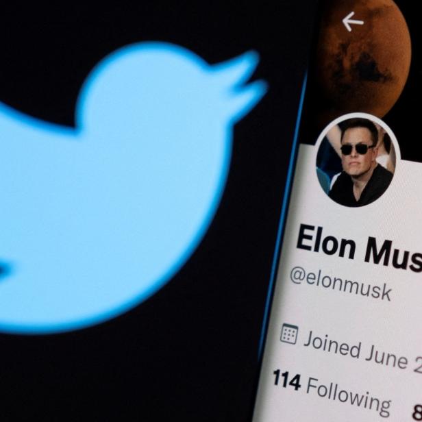 FILE PHOTO: A photo illustration shows Elon Musk's twitter account and the Twitter logo