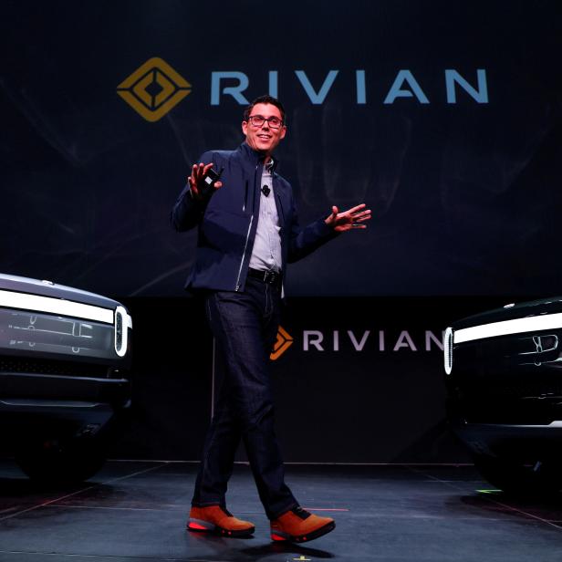 FILE PHOTO: Rivian introduces all-electric pickup and SUV at the LA Auto Show in Los Angeles