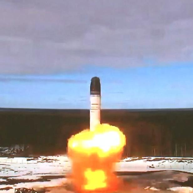 The Sarmat intercontinental ballistic missile is launched during a test at Plesetsk cosmodrome