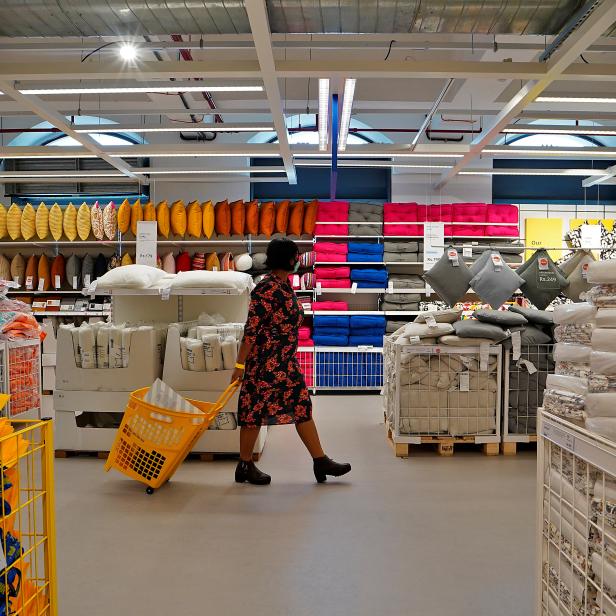 A woman shops inside IKEA's first city store in Mumbai