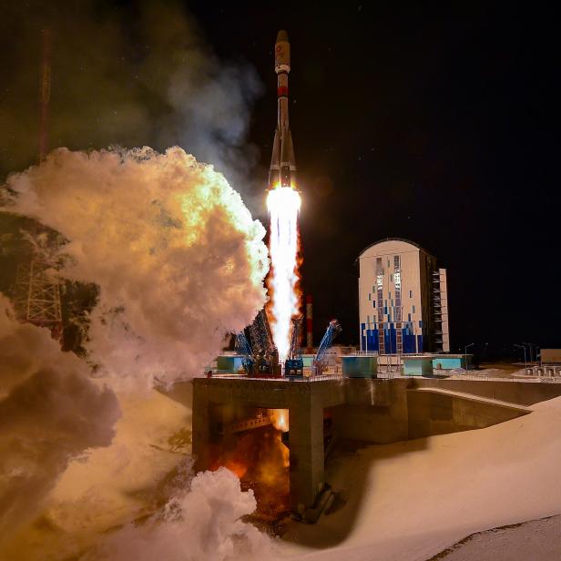 Eine russische Sojus-Rakete beim Start (2020)