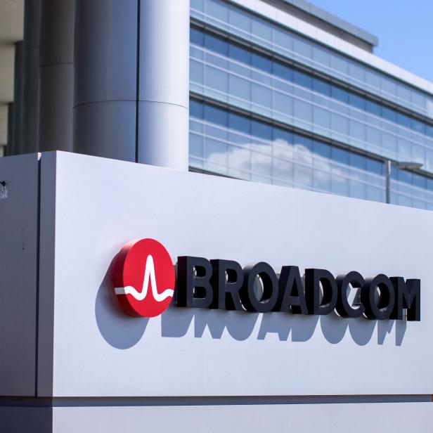 FILE PHOTO: The Broadcom Limited company logo is shown outside one of their office complexes in Irvine, California