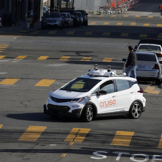 FILE PHOTO: A self-driving GM Bolt EV is seen during a media event where Cruise, GM's autonomous car unit, showed off its self-driving cars in San Francisco