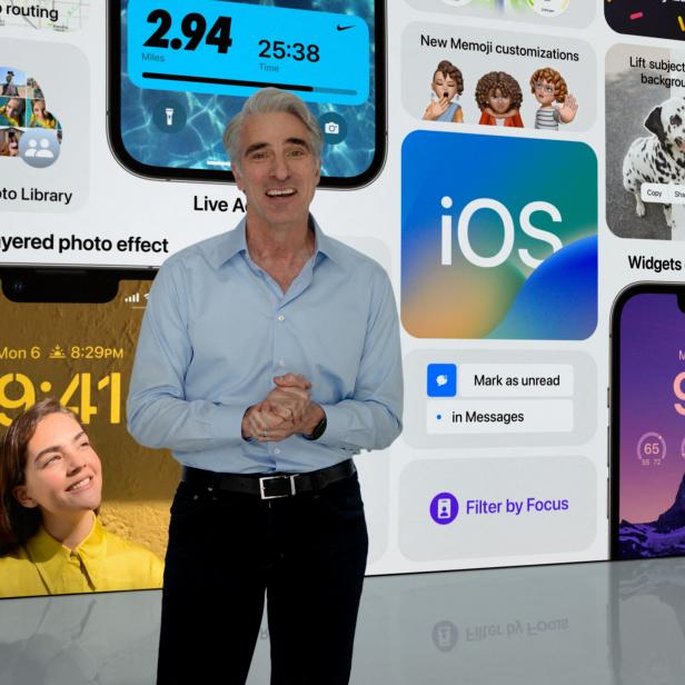 Apples senior vice president of software engineering Craig Federighi talks about new software features in iOS 16 for WWDC 2022